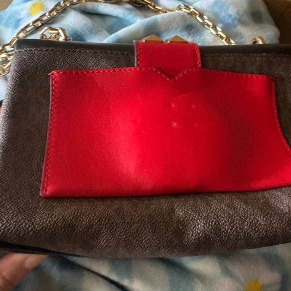 Michael Kors Cece Black Leather Crossbody Red Studded Strap and Zebra Accent - Picture 5 of 9